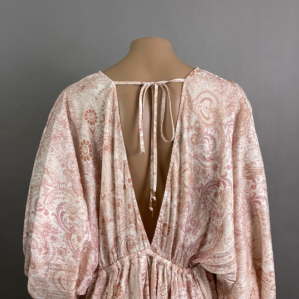 Free People Dress Women XS Arzel Mini Ivory Paisley Print Kimono Pleated Satin - Picture 10 of 15